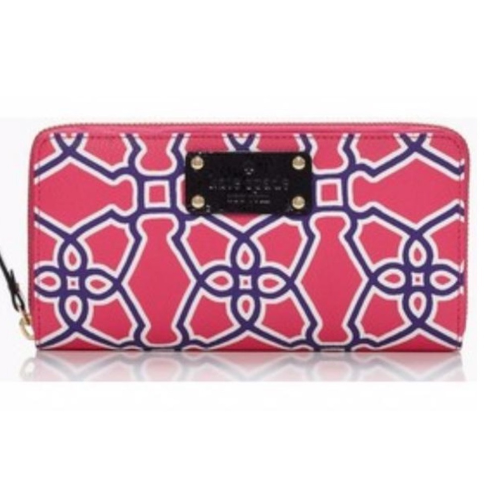 Kate Spade Women's Leather Continental Zip Wallet - Pink and Blue Design